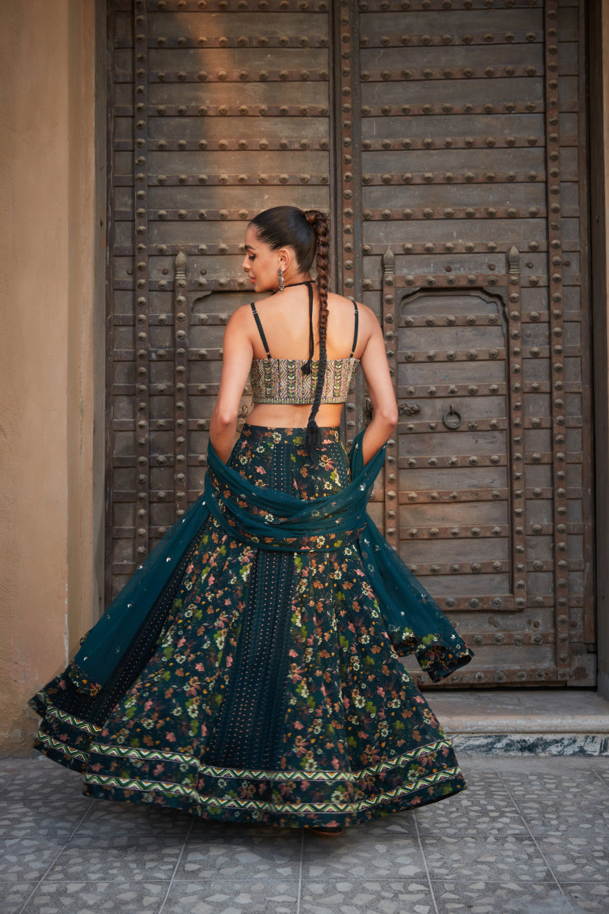 Shani- Green Printed Lehenga Set