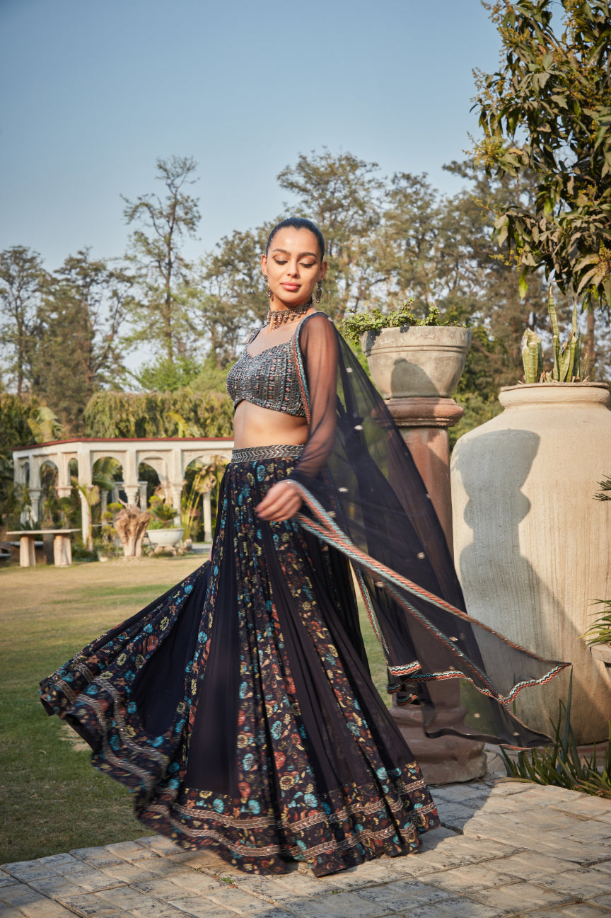 Aniyah- Printed Lehenga Set - Bohame