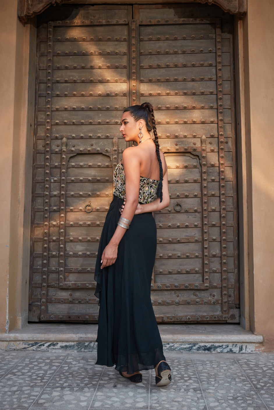 Nia- Green Embroidered Strapless Gown