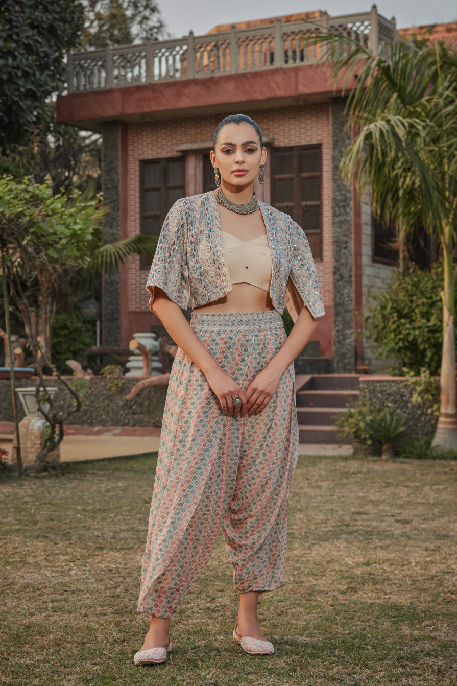 Gayle- Embroidered Jacket Set With Tulip Pants - Bohame