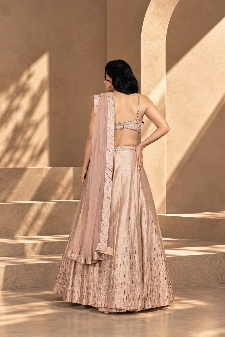 Zarkashi Lehenga Set in Champagne