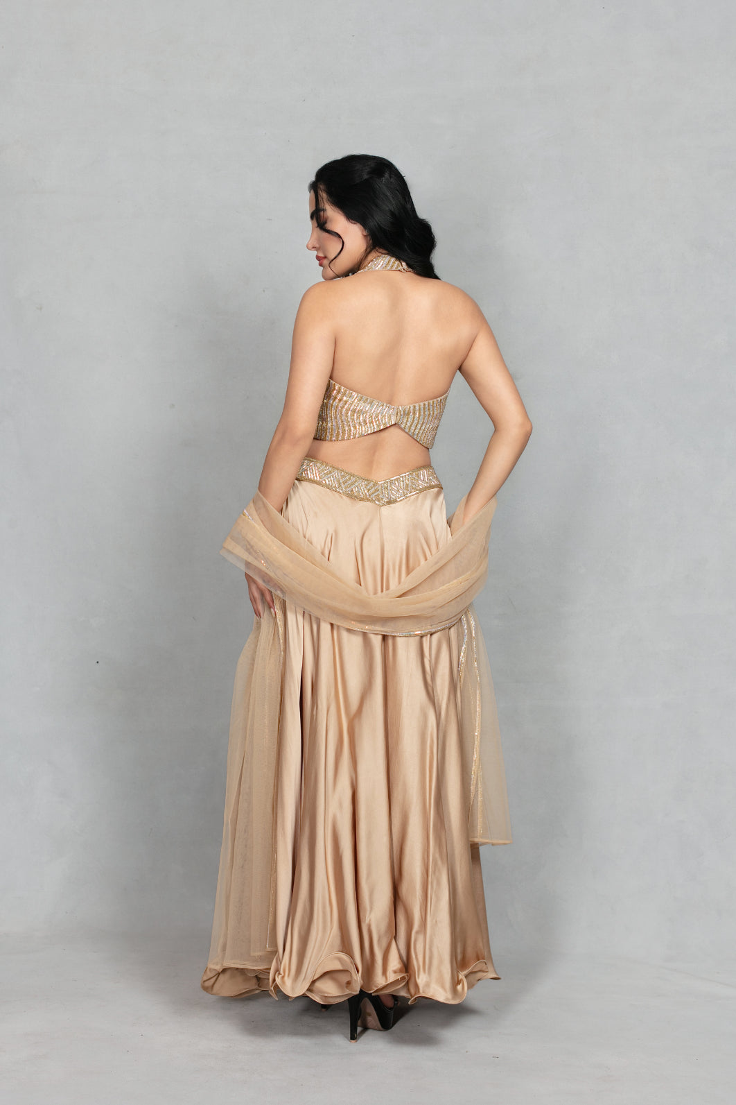 Leher Lehenga Set with Dupatta in Beige gold