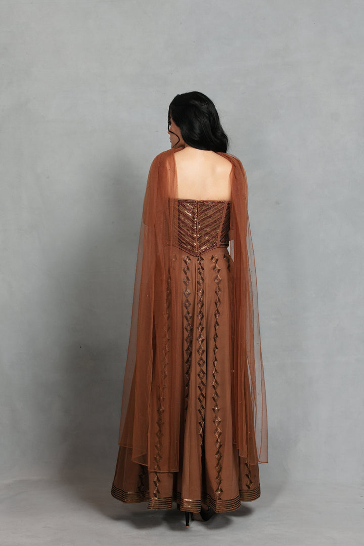 Nooraya Lehenga Set with Dupatta in Mocha Brown