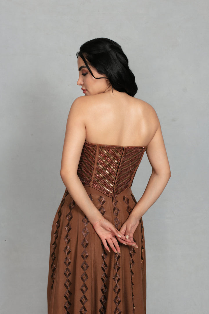 Nooraya Lehenga Set with Dupatta in Mocha Brown