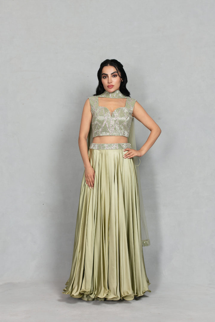 Alara Lehenga Set with Dupatta in Sage Green