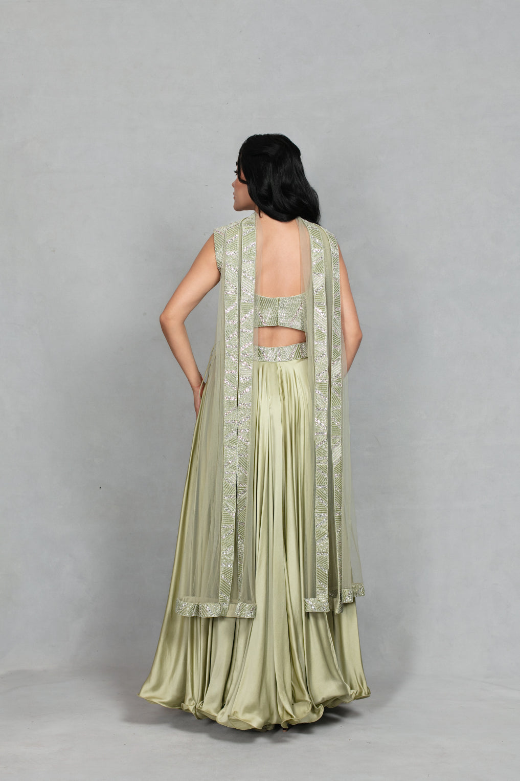 Alara Lehenga Set with Dupatta in Sage Green