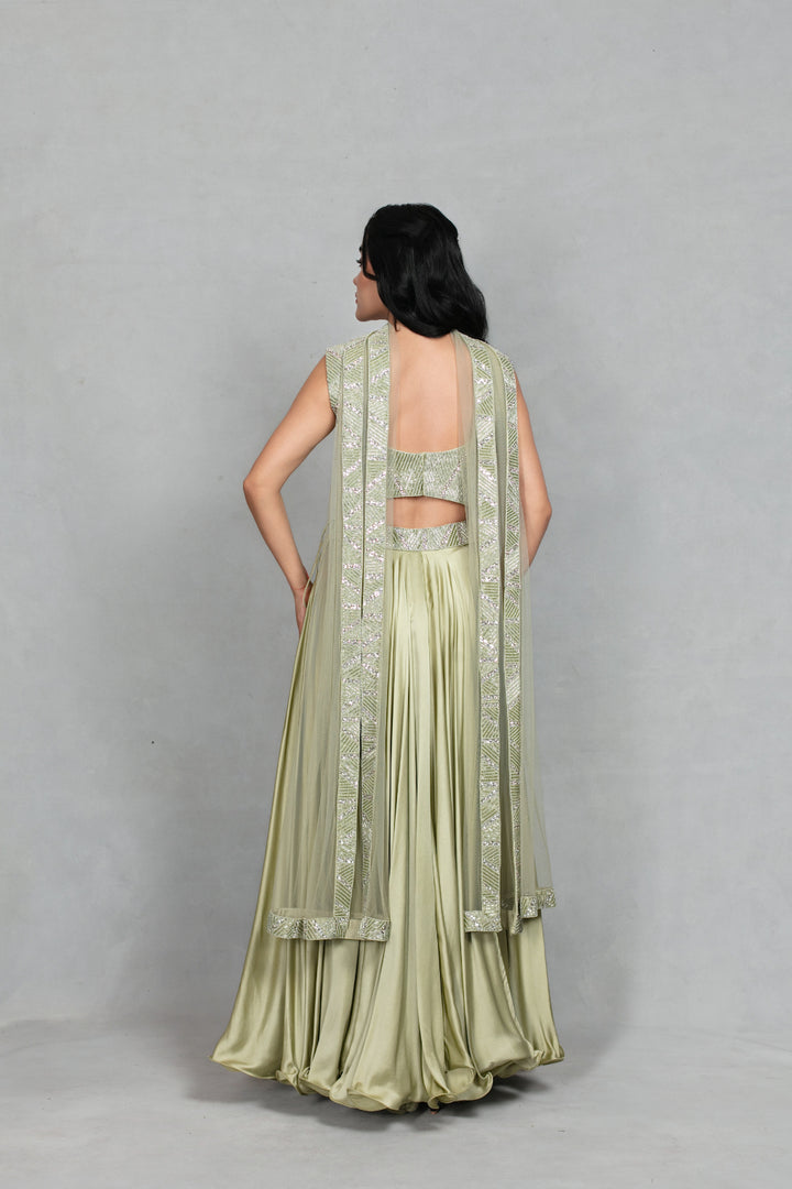 Alara Lehenga Set with Dupatta in Sage Green