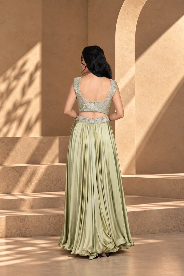 Alara Lehenga Set with Dupatta in Sage Green