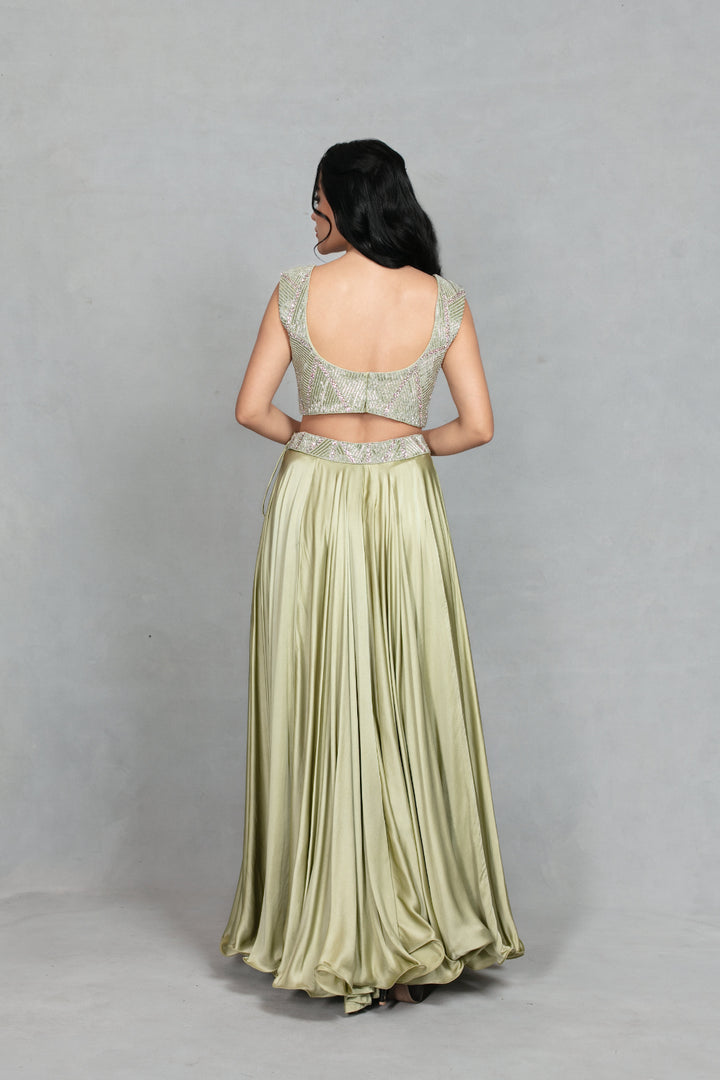 Alara Lehenga Set with Dupatta in Sage Green