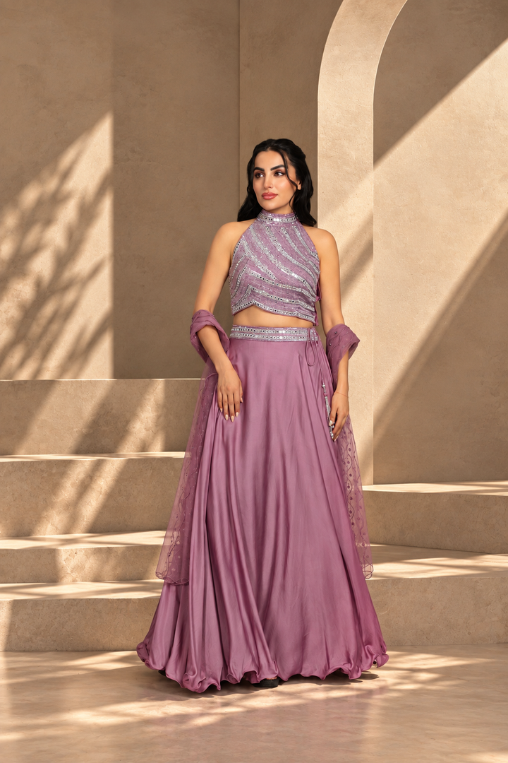 Zareen Lehenga Set with Dupatta in Mauve