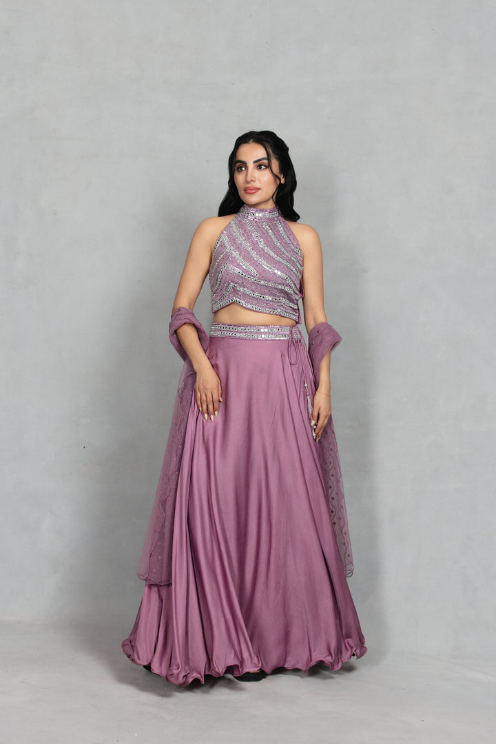 Zareen Lehenga Set with Dupatta in Mauve
