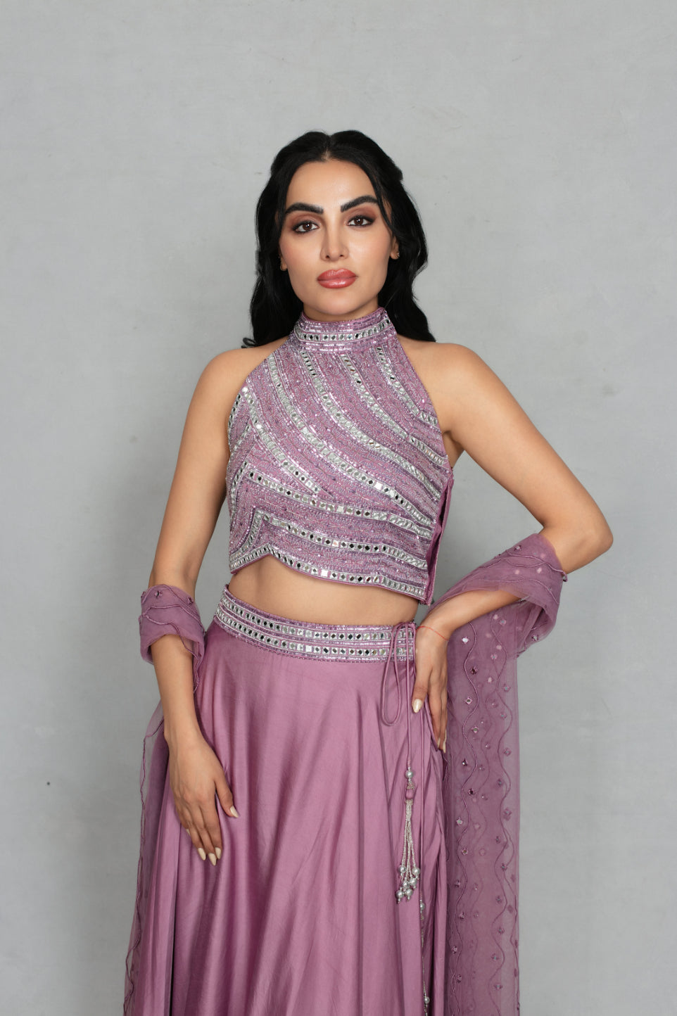 Zareen Lehenga Set with Dupatta in Mauve