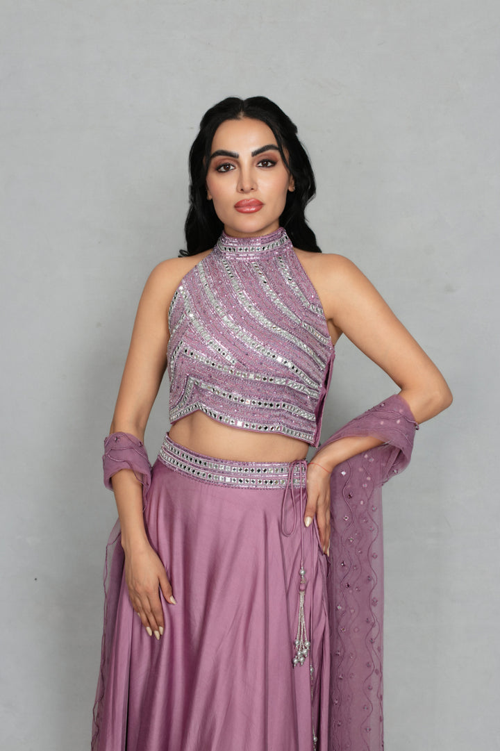 Zareen Lehenga Set with Dupatta in Mauve