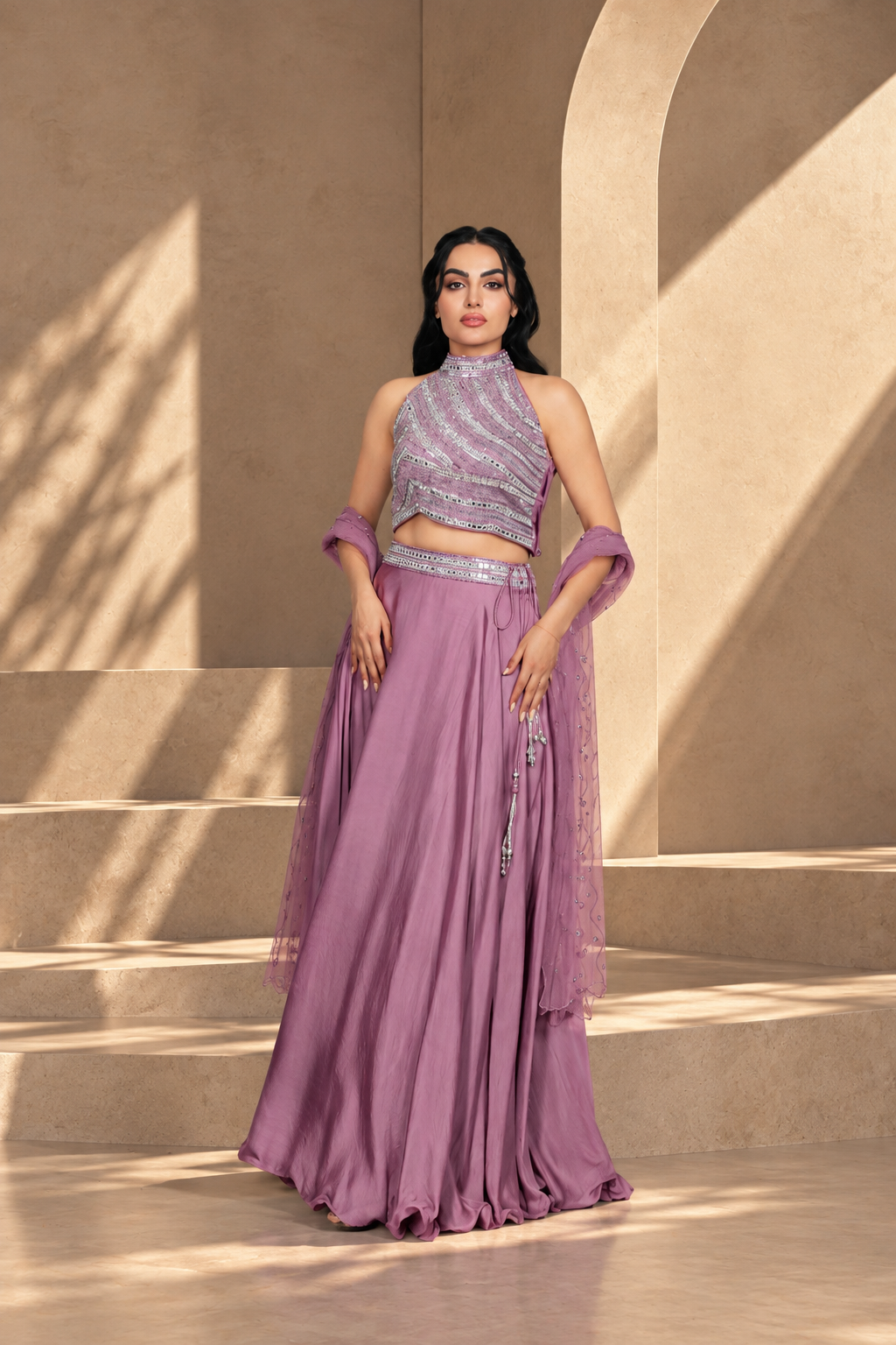 Zareen Lehenga Set with Dupatta in Mauve