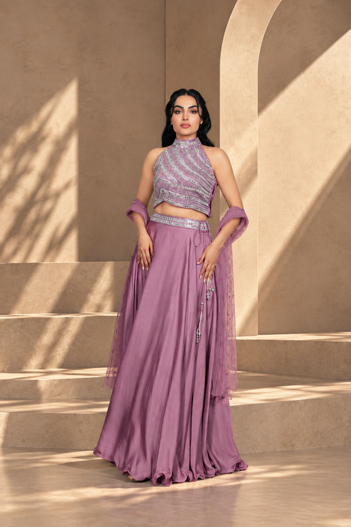 Zareen Lehenga Set with Dupatta in Mauve