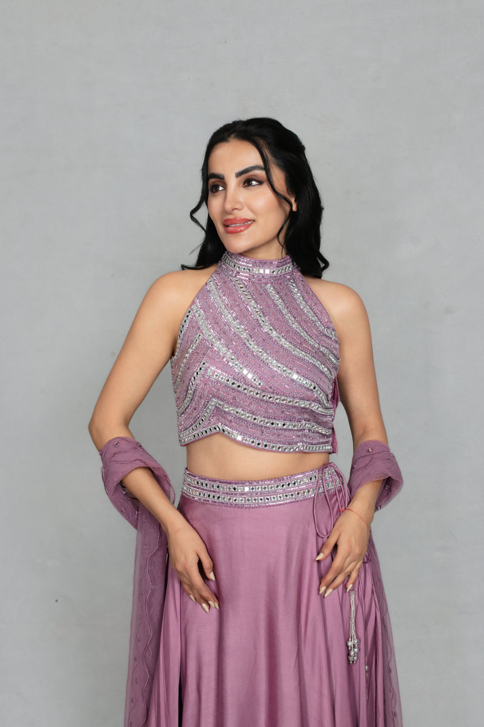 Zareen Lehenga Set with Dupatta in Mauve