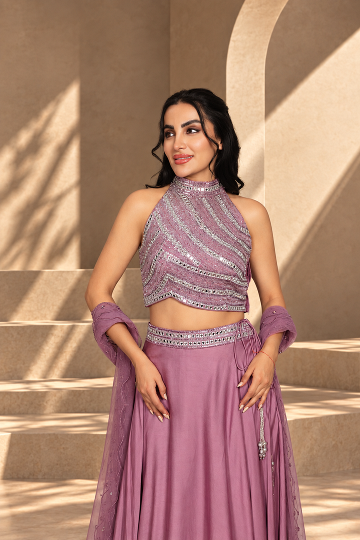 Zareen Lehenga Set with Dupatta in Mauve