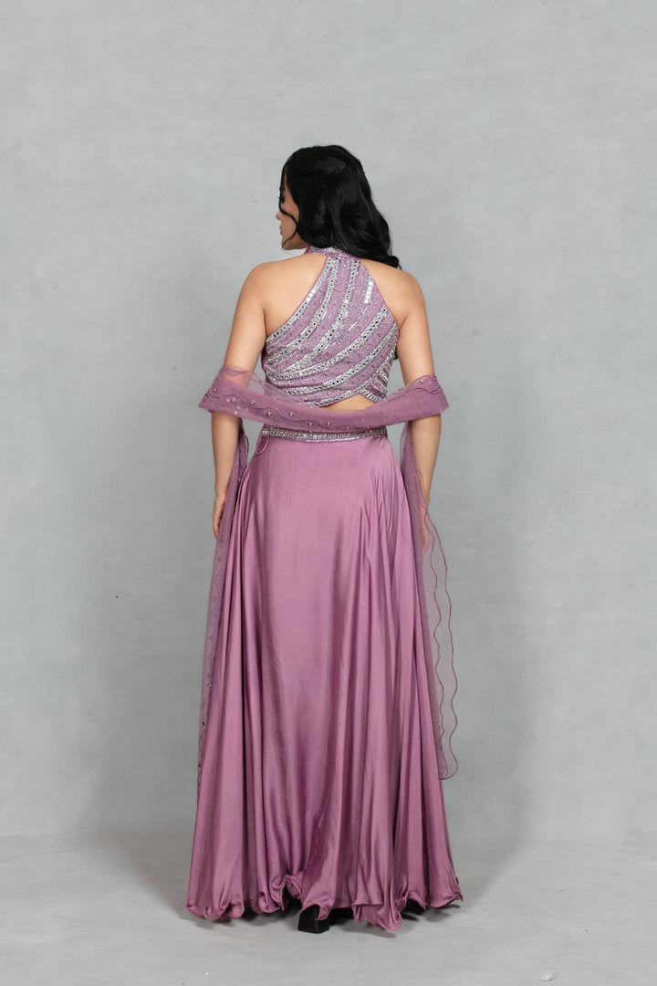 Zareen Lehenga Set with Dupatta in Mauve