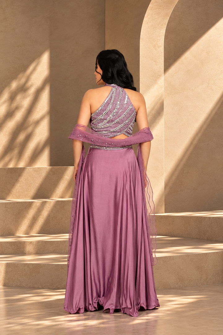 Zareen Lehenga Set with Dupatta in Mauve