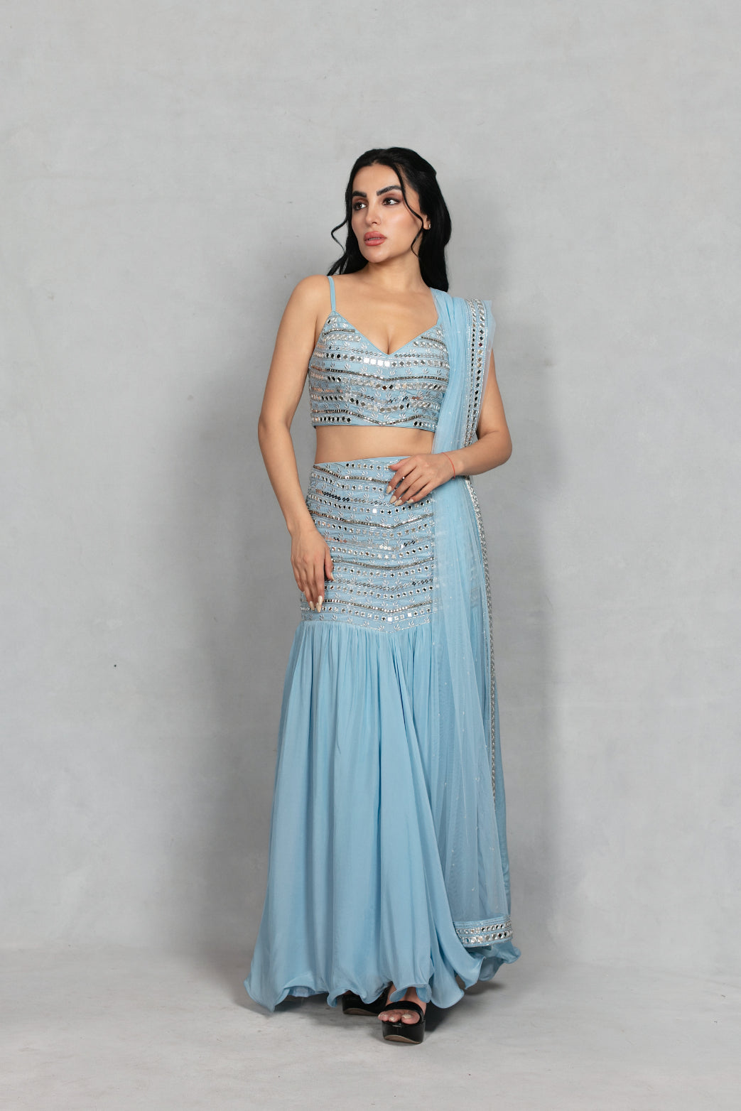 Rajasi Lehenga Set with Dupatta in Light Blue
