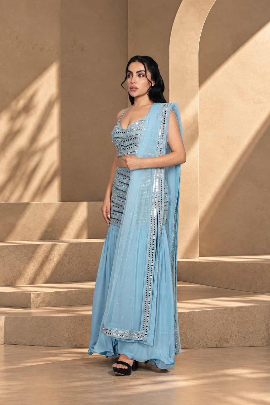 Rajasi Lehenga Set with Dupatta in Light Blue