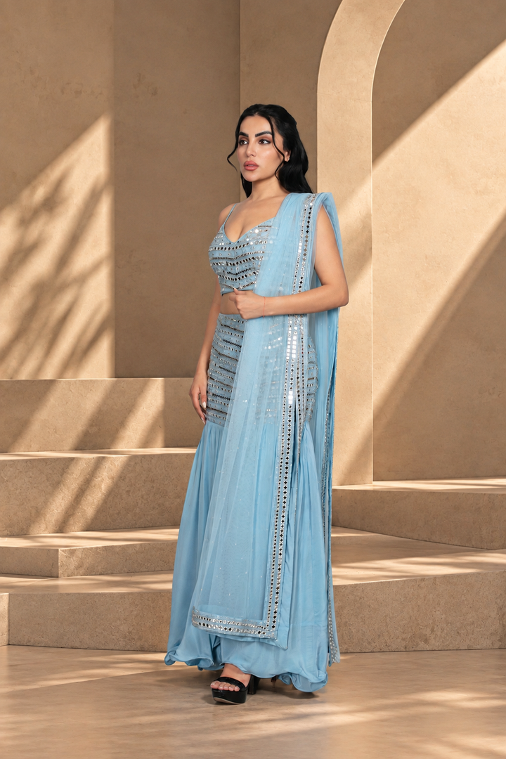 Rajasi Lehenga Set with Dupatta in Light Blue
