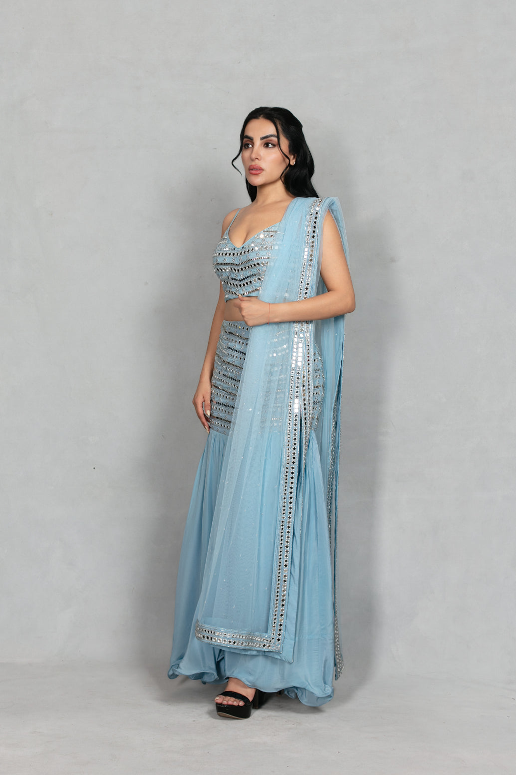Rajasi Lehenga Set with Dupatta in Light Blue