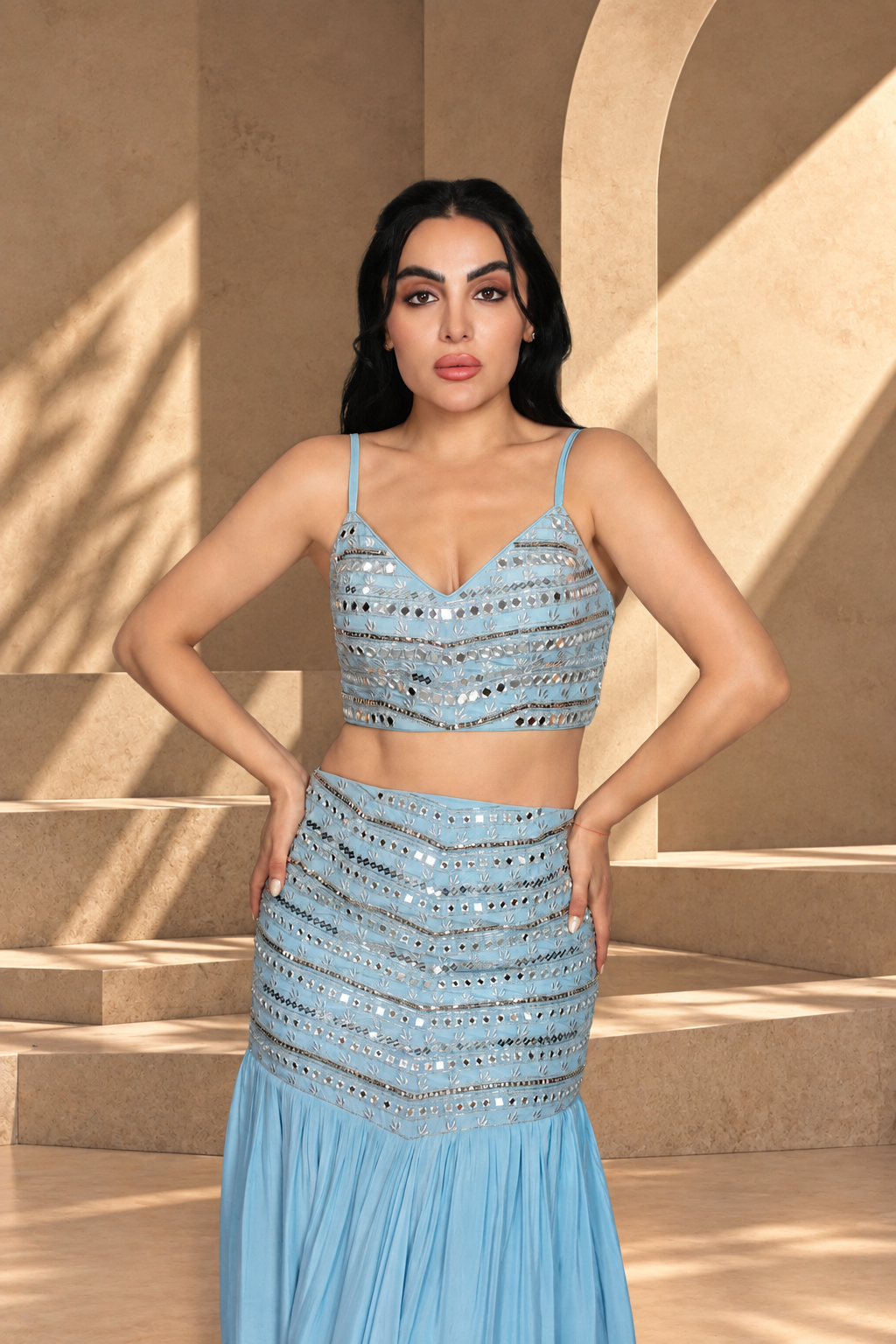 Rajasi Lehenga Set with Dupatta in Light Blue