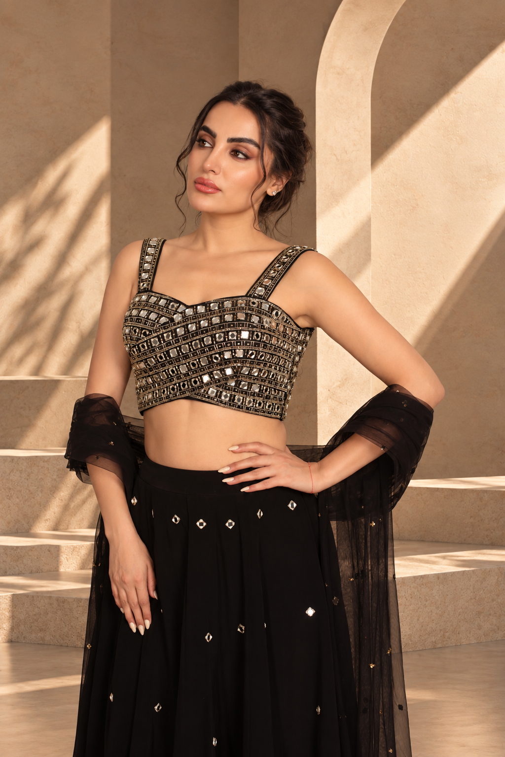 Nazneen Lehenga Set with Dupatta in Black