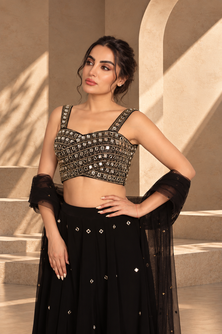 Nazneen Lehenga Set with Dupatta in Black