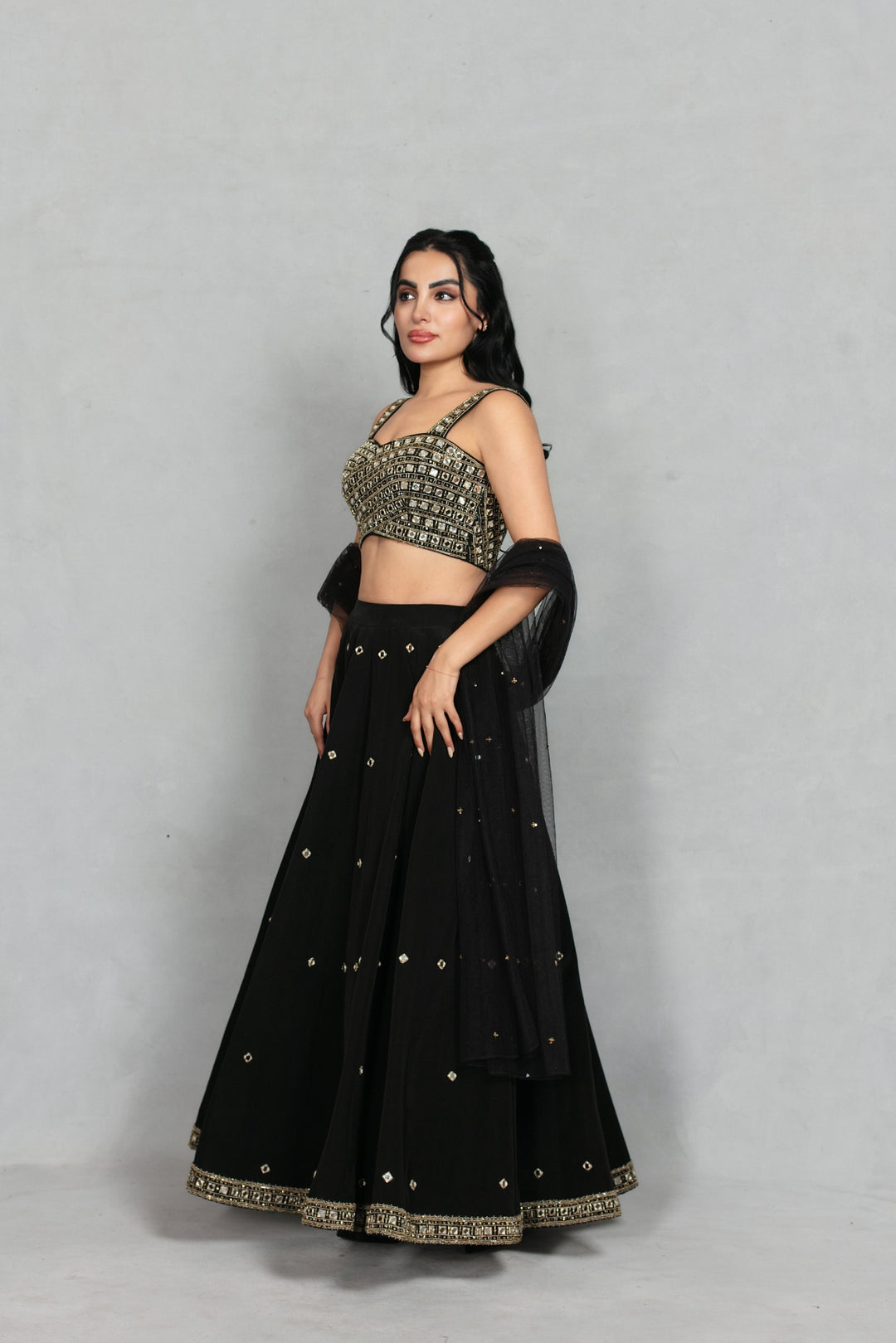 Nazneen Lehenga Set with Dupatta in Black