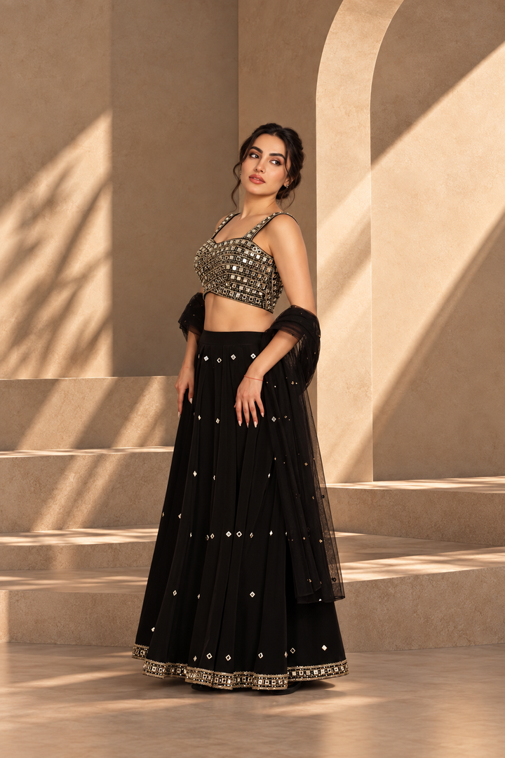 Nazneen Lehenga Set with Dupatta in Black