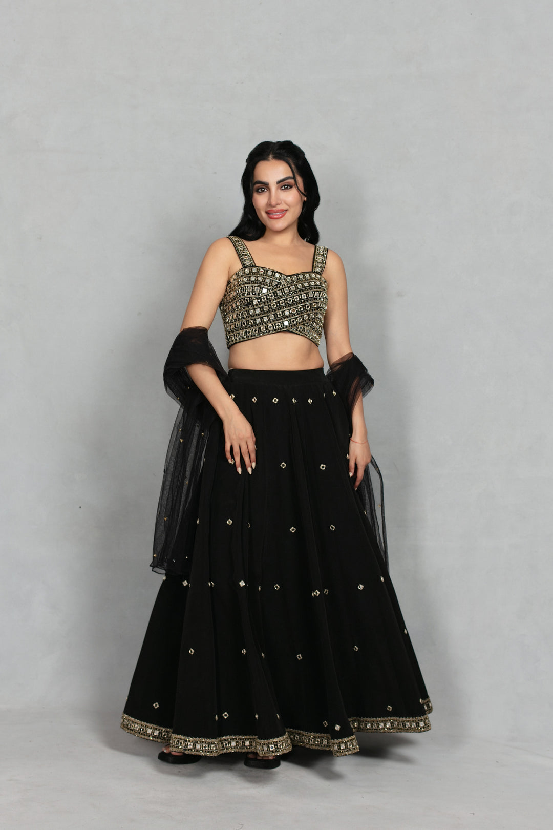 Nazneen Lehenga Set with Dupatta in Black