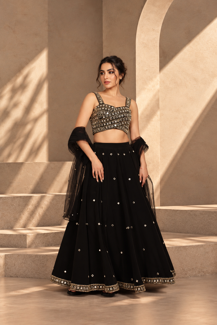 Nazneen Lehenga Set with Dupatta in Black