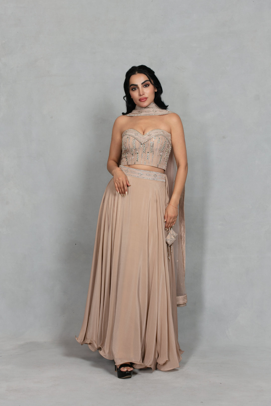 Gulnaar Lehenga Set with Dupatta in Champagne