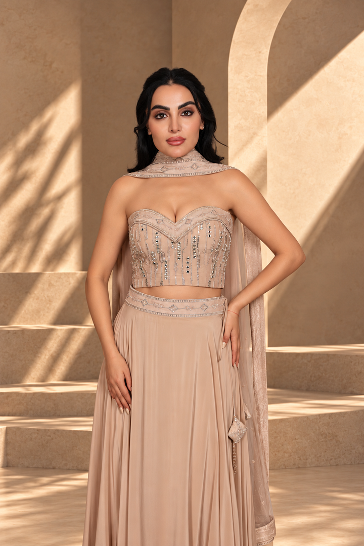 Gulnaar Lehenga Set with Dupatta in Champagne