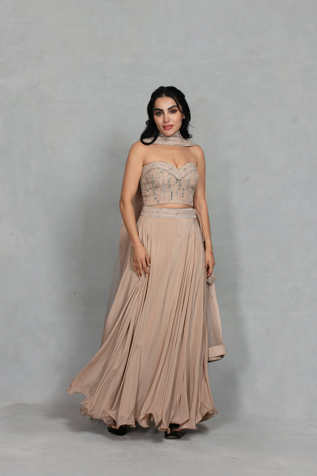 Gulnaar Lehenga Set with Dupatta in Champagne