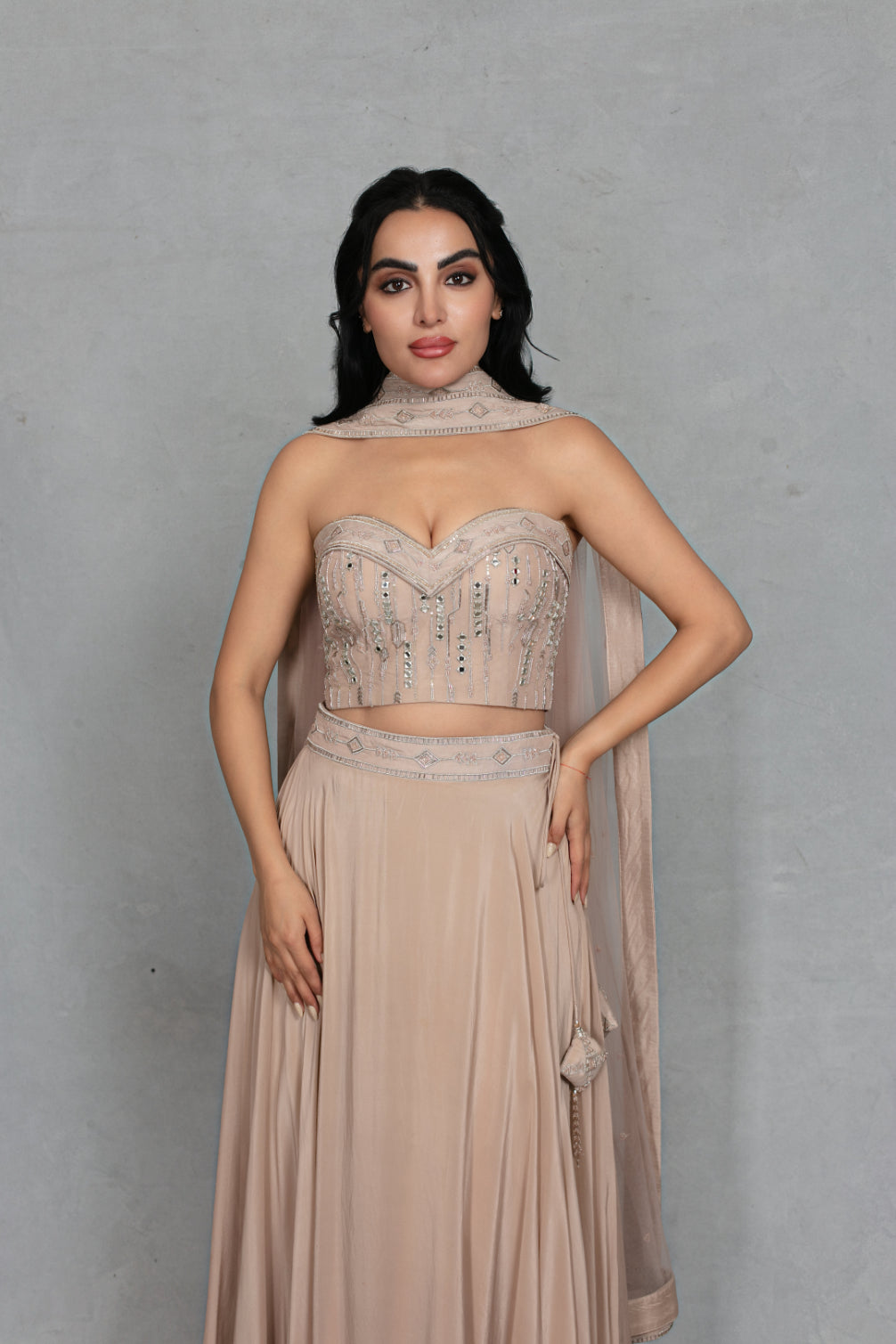 Gulnaar Lehenga Set with Dupatta in Champagne