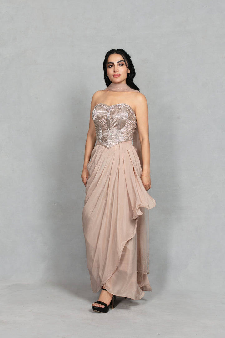 Shahzadi Coord Set with Dupatta in Champagne