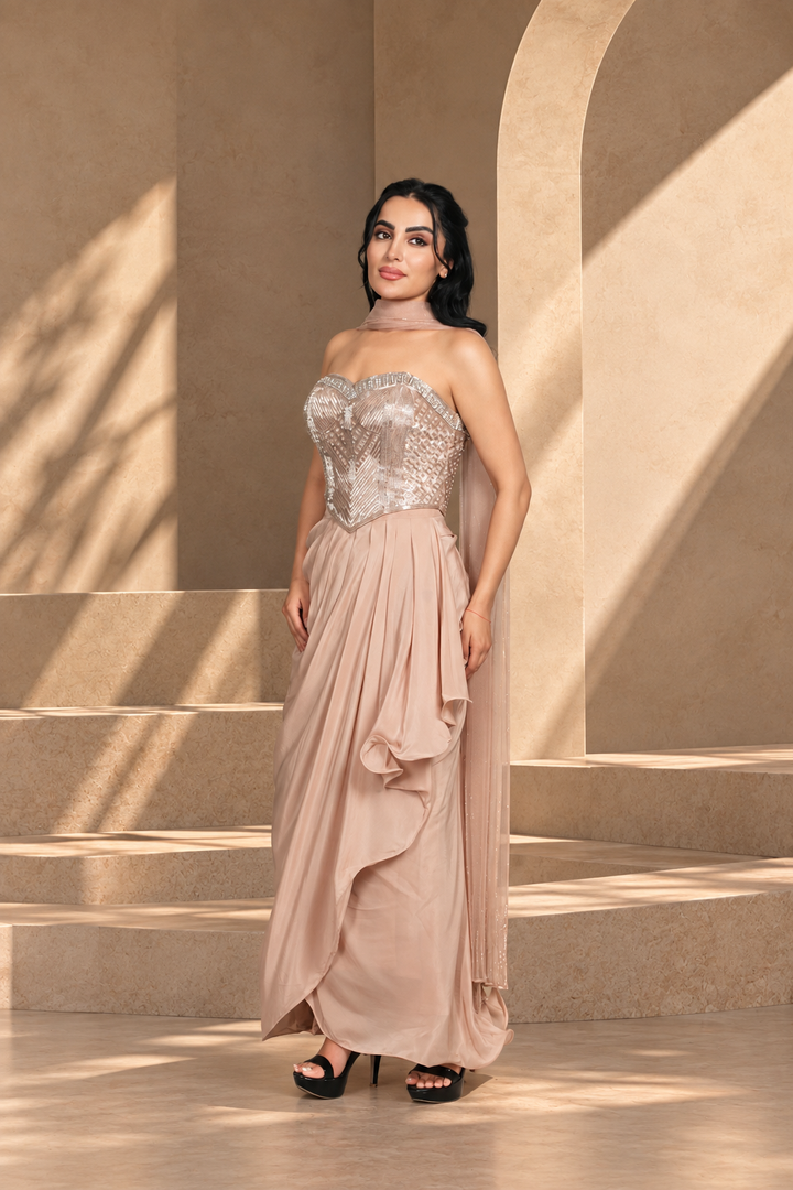 Shahzadi Coord Set with Dupatta in Champagne