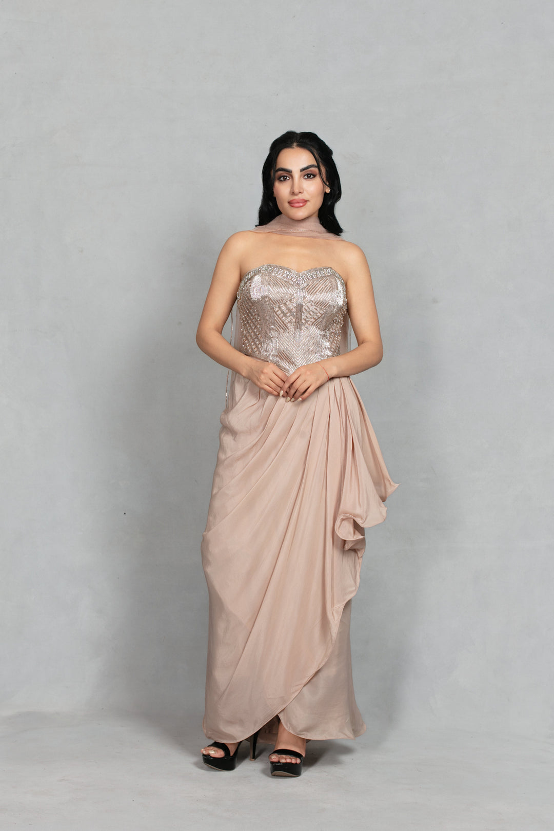 Shahzadi Coord Set with Dupatta in Champagne