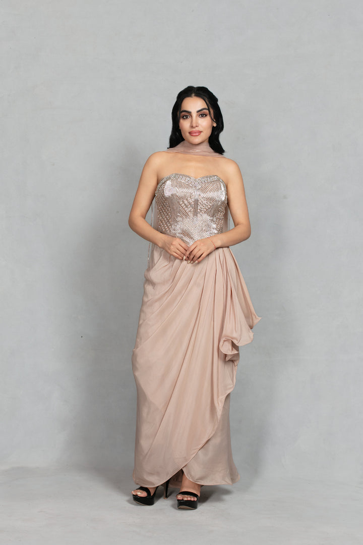 Shahzadi Coord Set with Dupatta in Champagne