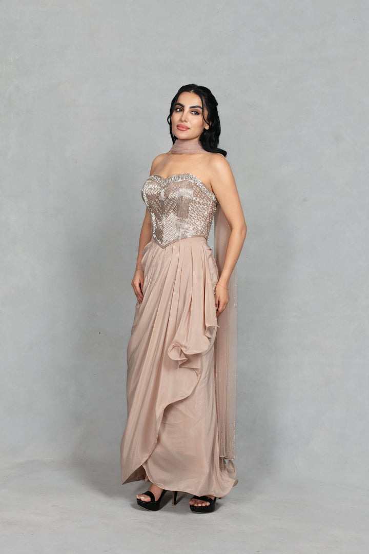 Shahzadi Coord Set with Dupatta in Champagne