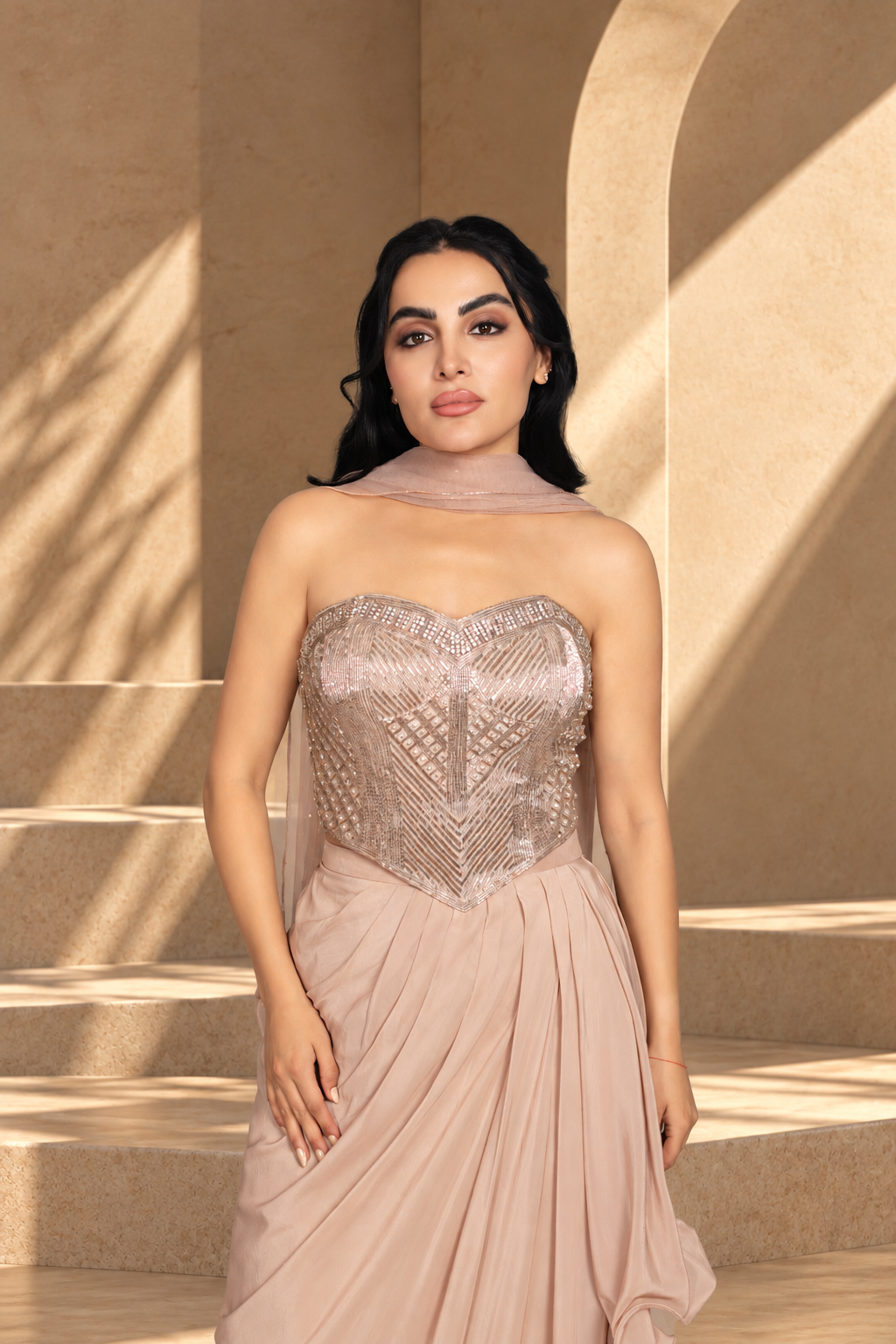Shahzadi Coord Set with Dupatta in Champagne