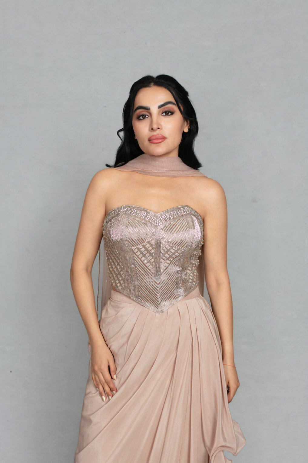 Shahzadi Coord Set with Dupatta in Champagne