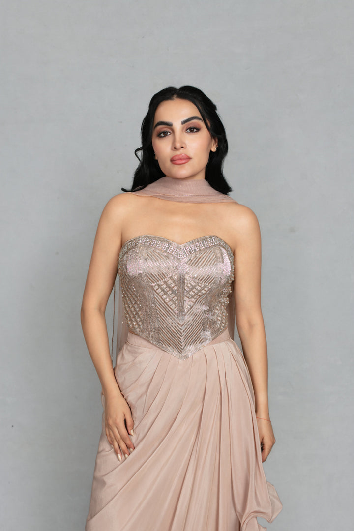 Shahzadi Coord Set with Dupatta in Champagne
