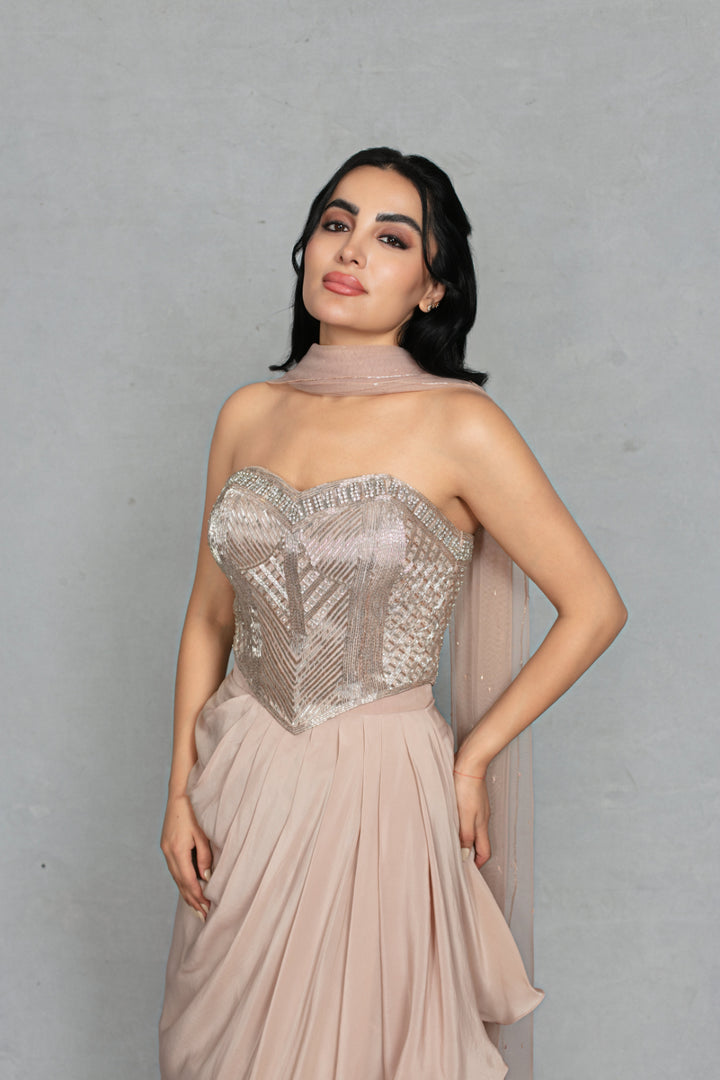 Shahzadi Coord Set with Dupatta in Champagne