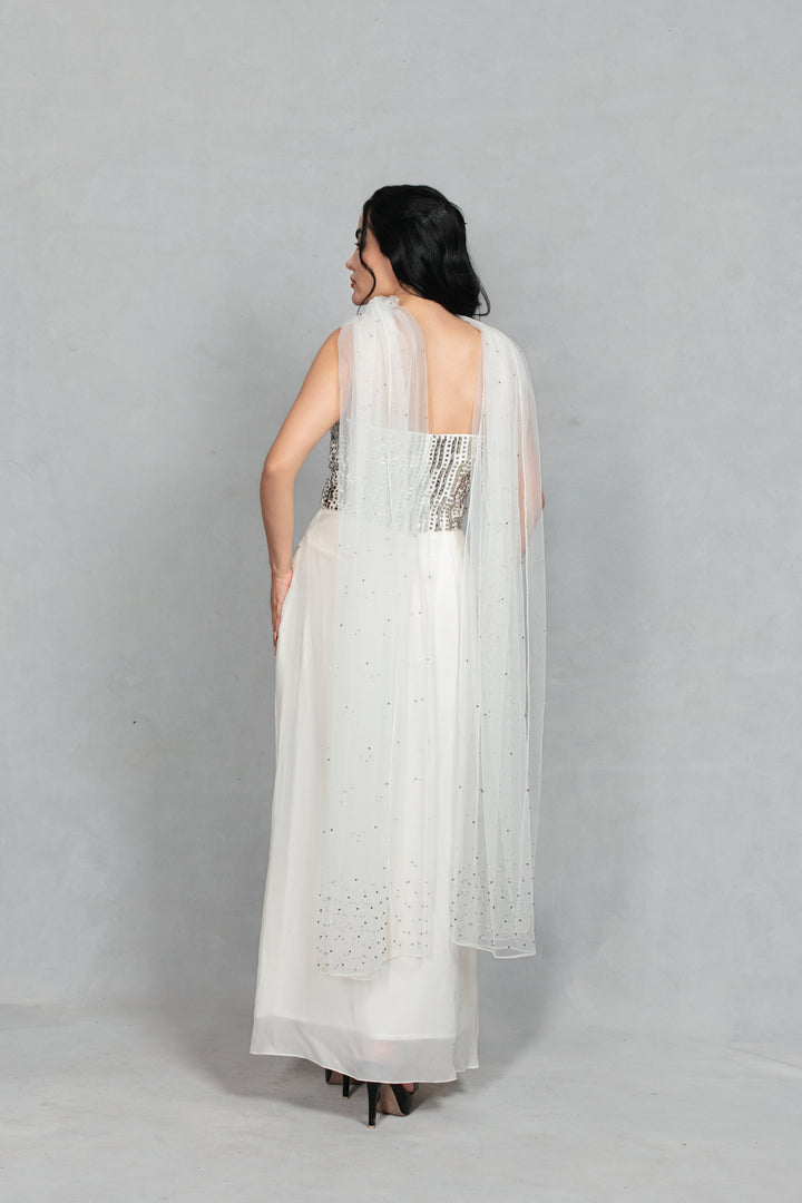 Aabshar Co-ord Set Set with Dupatta in White
