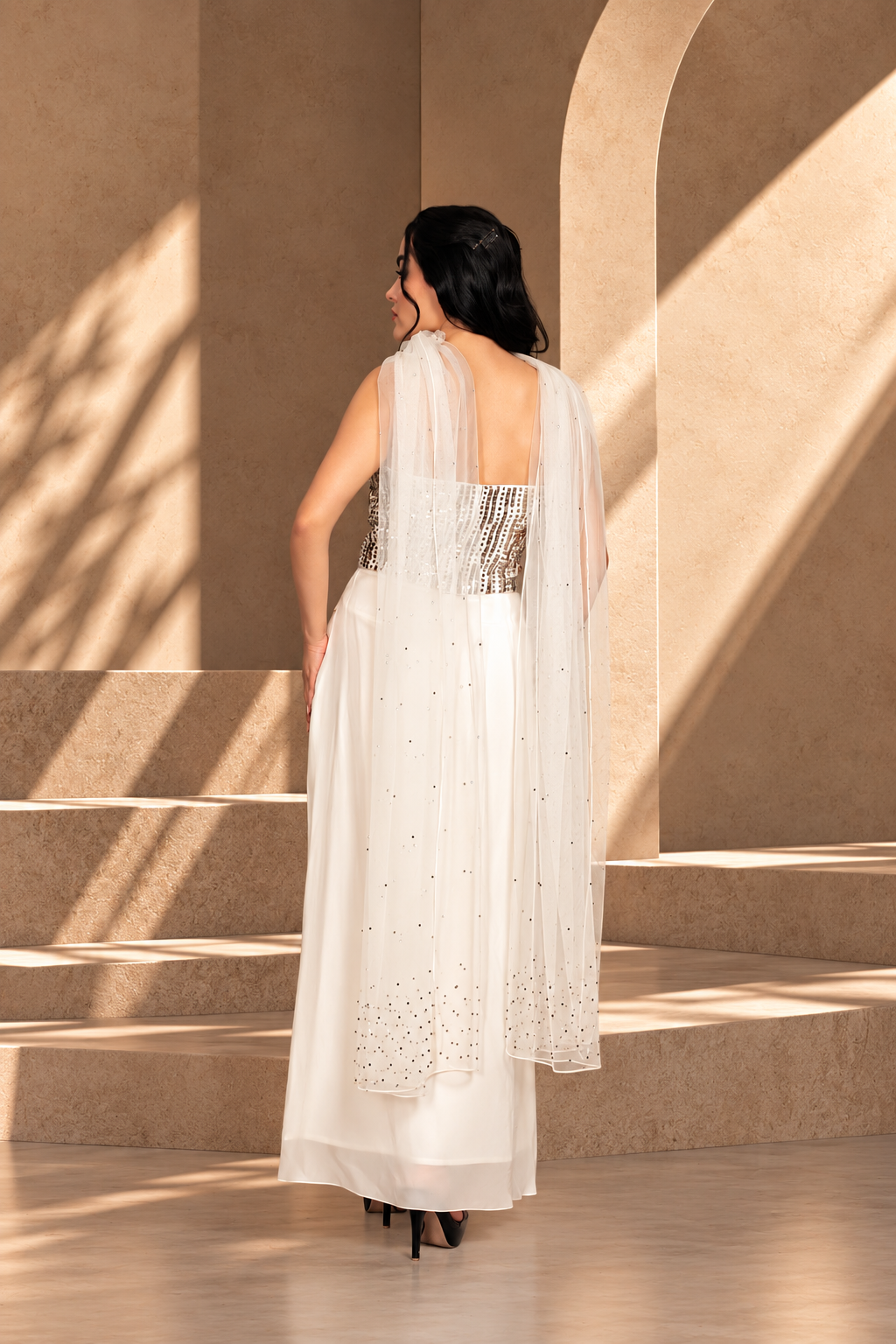 Aabshar Co-ord Set Set with Dupatta in White