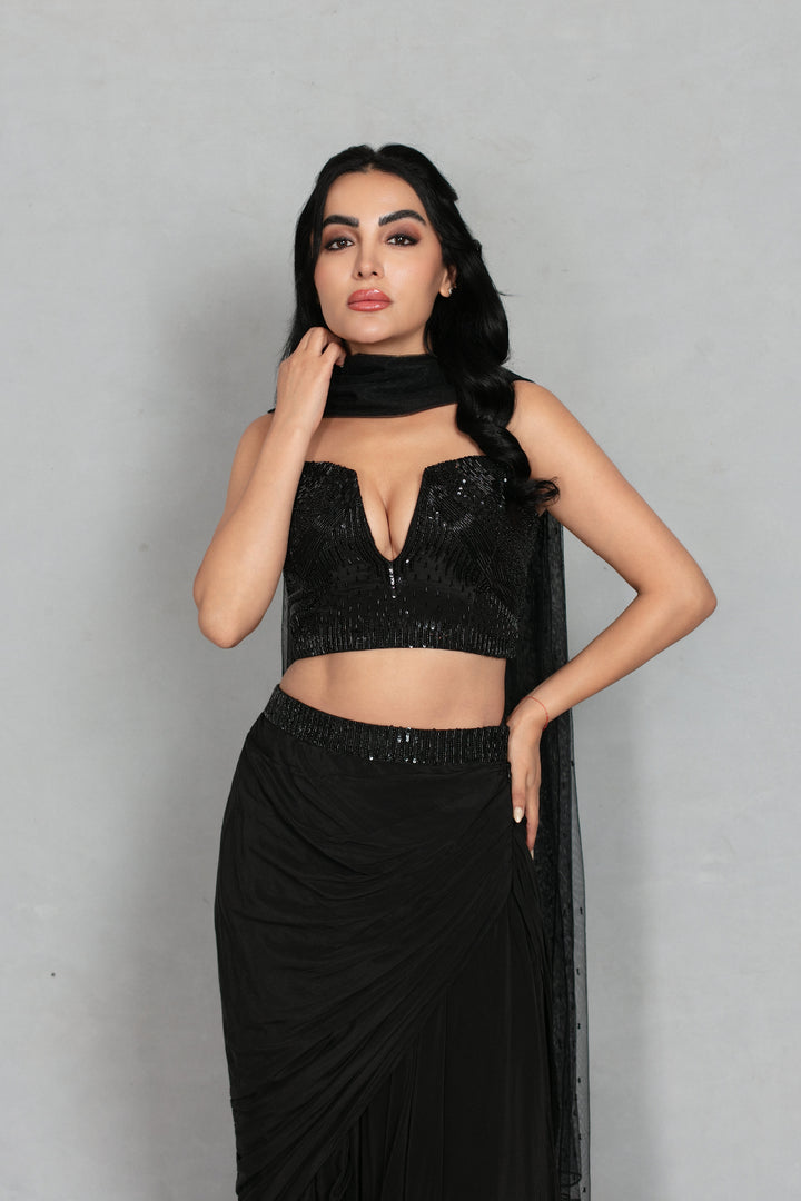 Aks Cord Set with Dupatta in Black